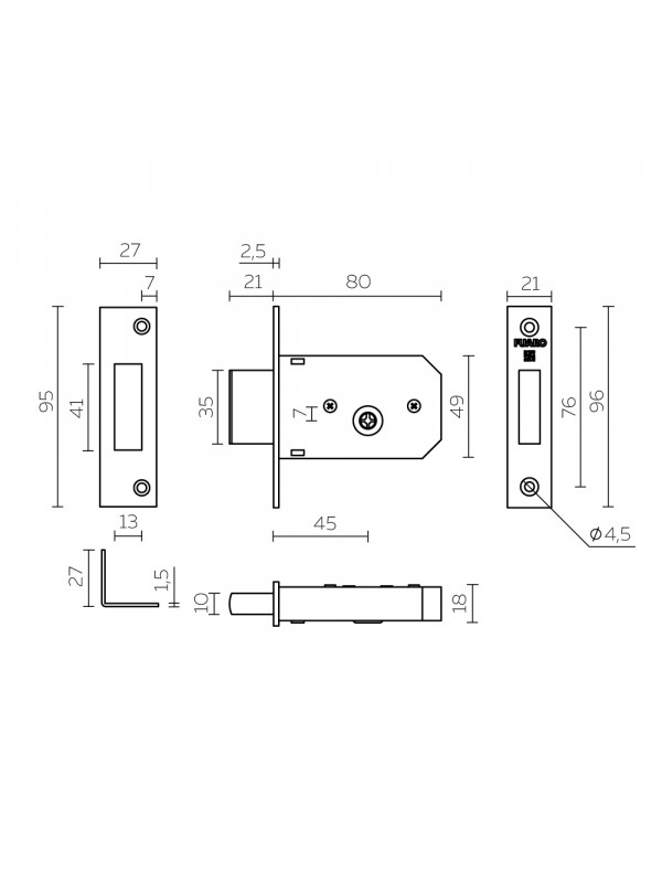 Замок Fuaro (Фуаро) врезной крестообразный X200 F (200 F) CP хром 3key