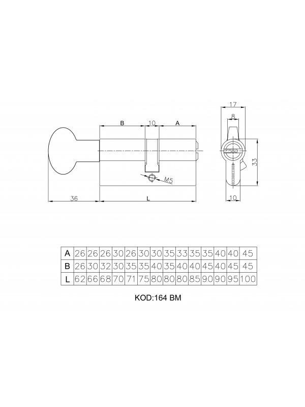 Цилиндровый механизм Kale kilit (Кале килит) с вертушкой 164 BM/70 (30+10+30) mm латунь 5 кл.