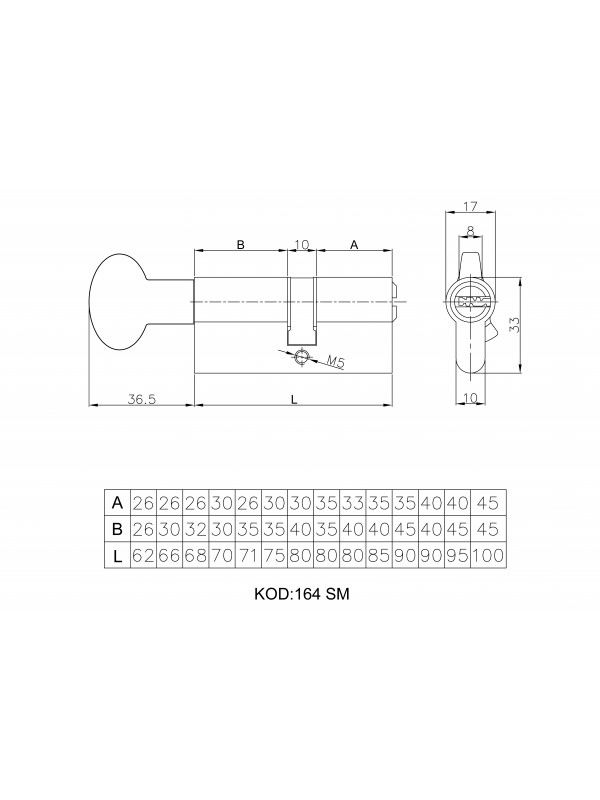 Цилиндровый механизм Kale kilit (Кале килит) с вертушкой 164 SM/70 (30+10+30) mm никель 5 кл.