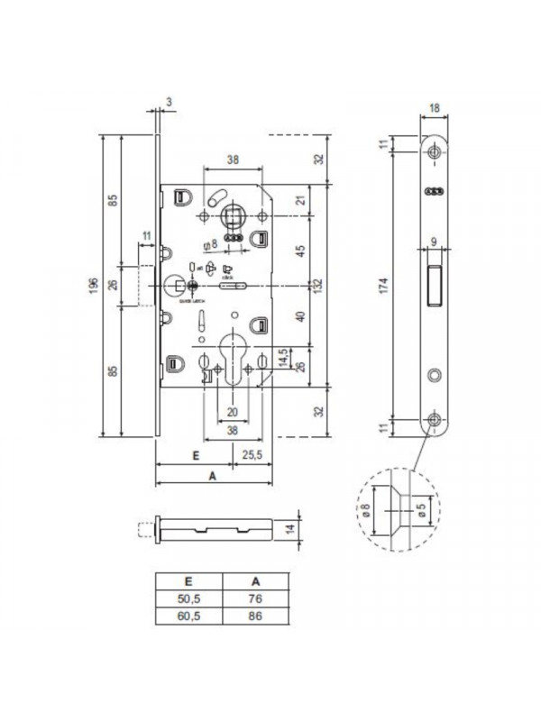 Корпус AGB (АГБ) замка магнит. под цил. MEDIANA POLARIS B06103.50.03.567 с отв. планкой B02402.05 (лат)