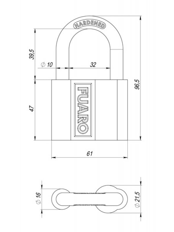 Замок Fuaro (Фуаро) навесной PL-PROTEC-4061 3key (PL-4061) , англ. /блистер