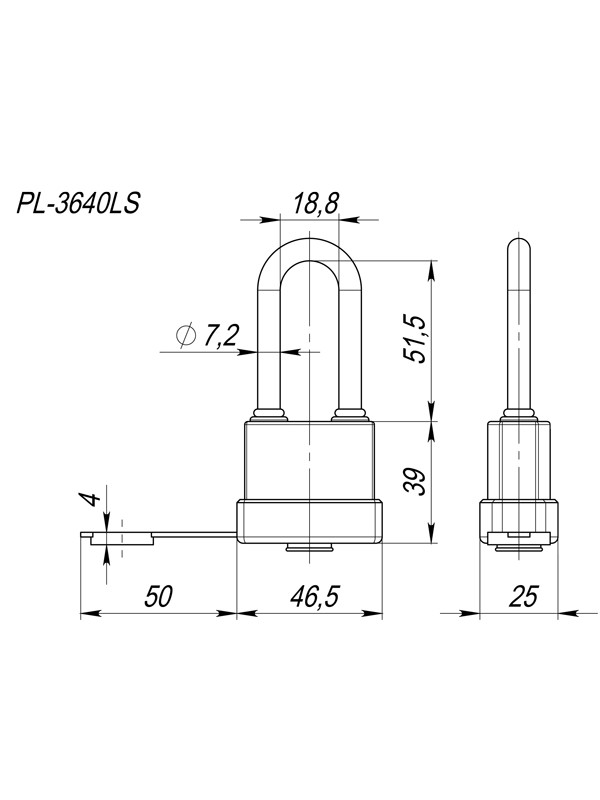 Замок Fuaro (Фуаро) навесной PL-WEATHER-3640 LS 3key (PL-3640 LS) удл. дужка, англ./блистер