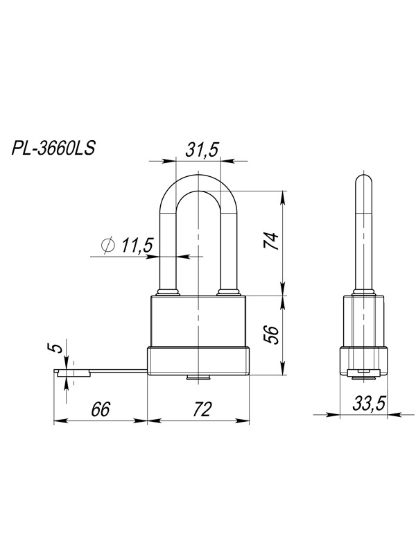 Замок Fuaro (Фуаро) навесной PL-WEATHER-3660 LS 3key (PL-3660 LS) удл. дужка, англ. /блистер