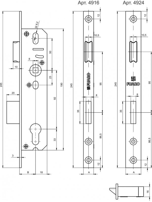 Корпус Fuaro (Фуаро) узкопрофильного замка с защелкой PROF4916-40/92 CP хром