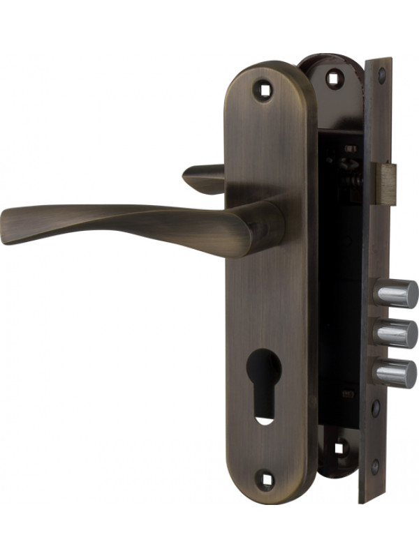 Замок цилиндровый Fuaro (Фуаро) с в комплекте с ручкой LOCKSET.1511W/B (SET F1511W/B) AB бронза