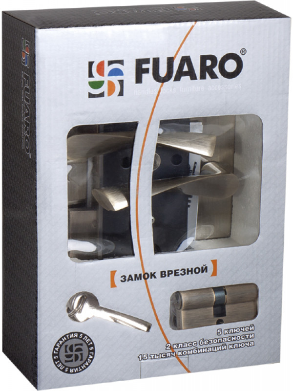 Замок цилиндровый Fuaro (Фуаро) с в комплекте с ручкой LOCKSET.9011 (SET F9011) AB бронза