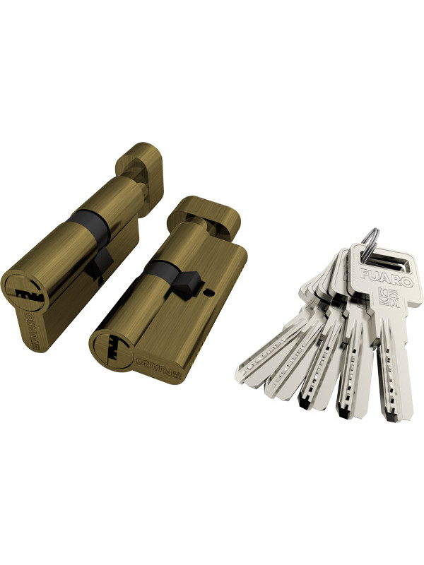 Цилиндровый Fuaro (Фуаро) механизм (R602/60) R6002Knob60(25+10+25) AB бронза 5Key с вертушкой