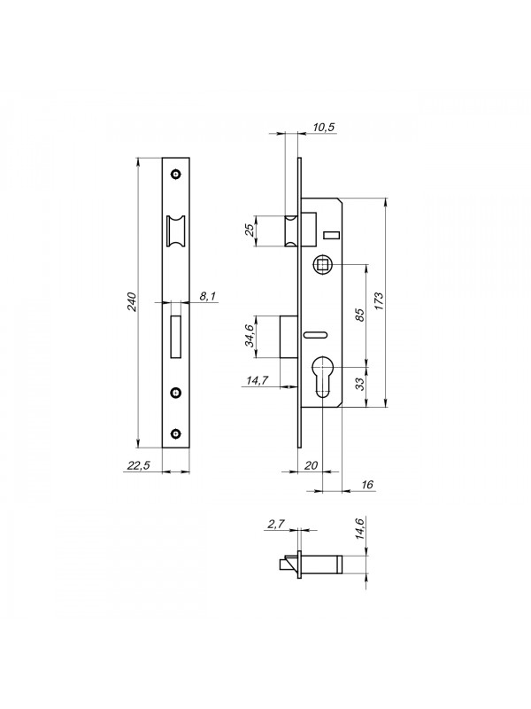 Корпус Fuaro (Фуаро) узкопрофильного замка с защелкой PROF153-20/85 (153-20/85) CP хром