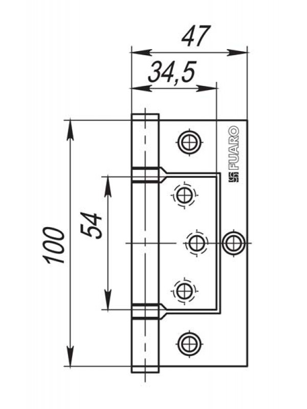 Петля Fuaro (Фуаро) универсальная без врезки IN4300W SB (300-2BB 100x2,5) мат. золото