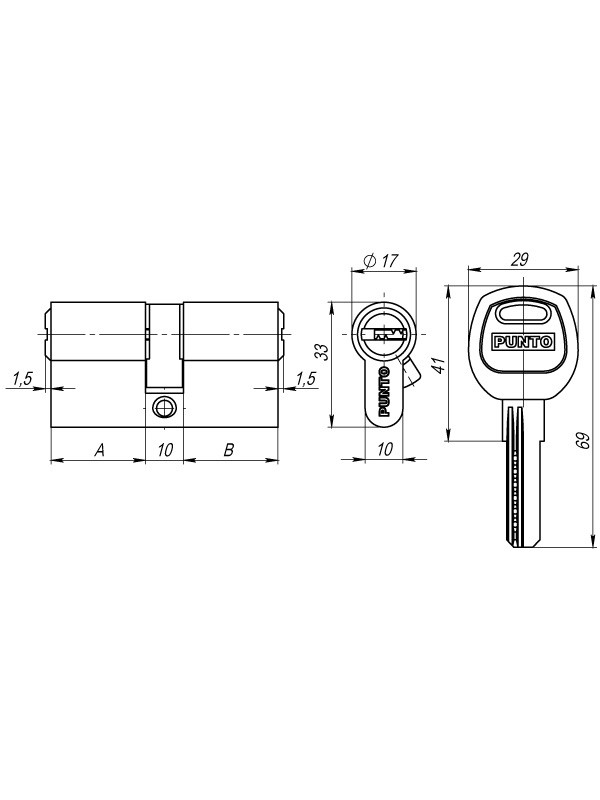 Цилиндровый Punto (Пунто) механизм (A200/60) A2000Key60(25+10+25) PB латунь