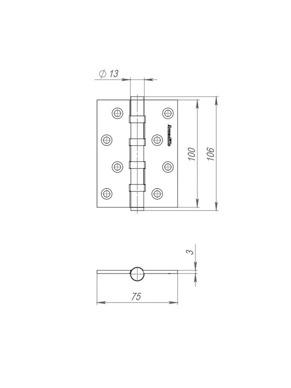 Петля Armadillo (Армадилло) универсальная IN4500UC-BL SN 100x75x3 INOX304 матовый никель БЛИСТЕР