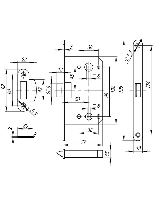 Защелка Fuaro (Фуаро) PLASTP96WC-50 (P96WC-50) GR графит