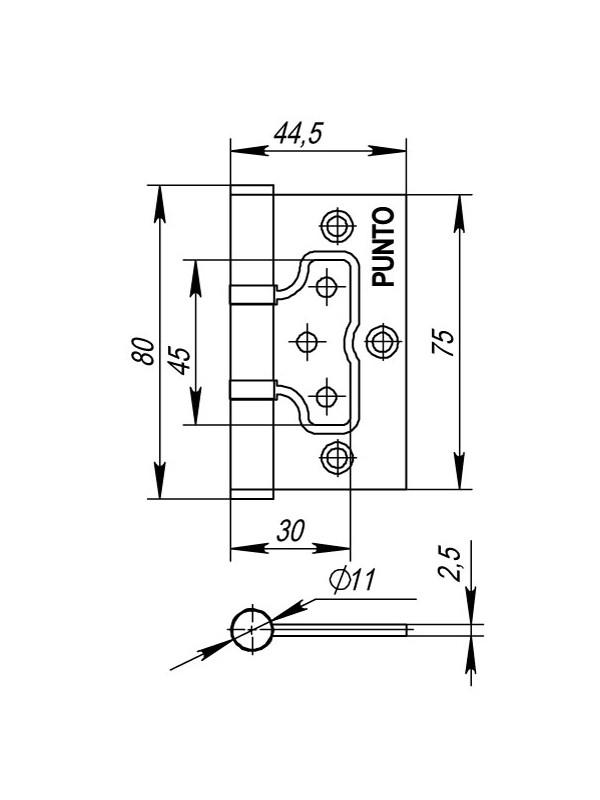Петля Punto (Пунто) универсальная без врезки IN3200W CP (200-2B 75x2,5) хром