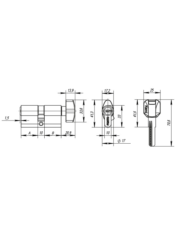 Цилиндровый Punto (Пунто) механизм (Z402/100) Z4002Knob100(50+10+40) с вертушкой CP хром