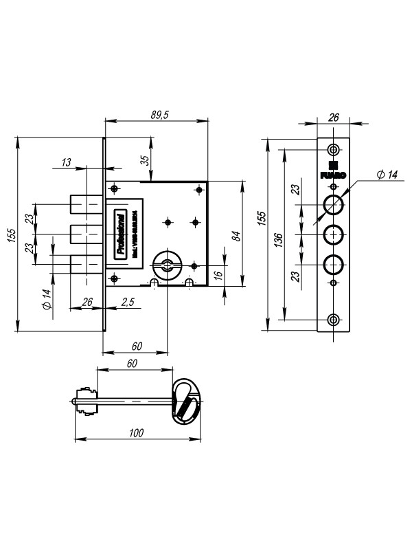 Замок Fuaro (Фуаро) врезной сувальдный MDV10/S-60.00.3R14 4key