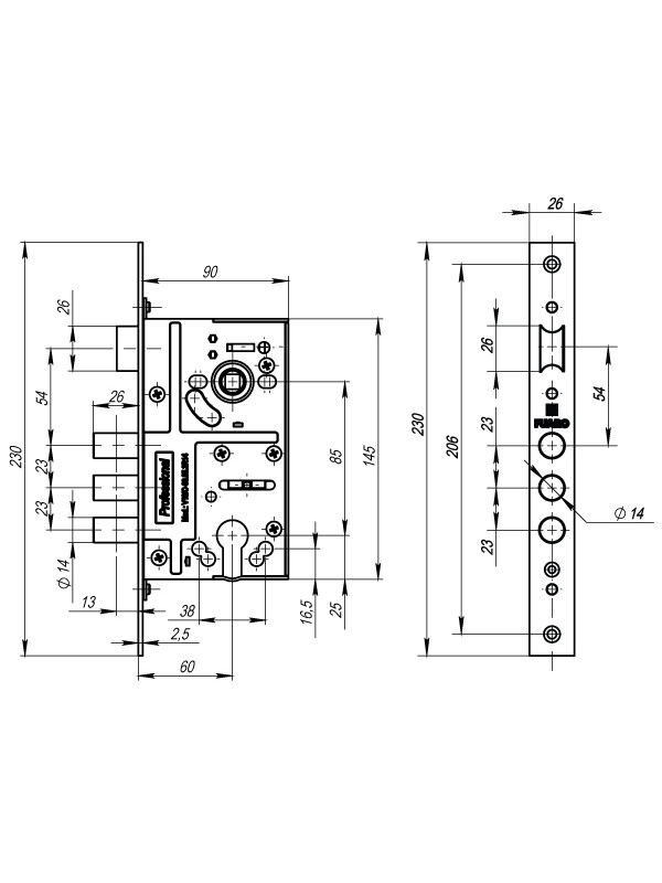 Корпус Fuaro (Фуаро) врезного замка c защёлкой MDV10/C-60.85.3R14