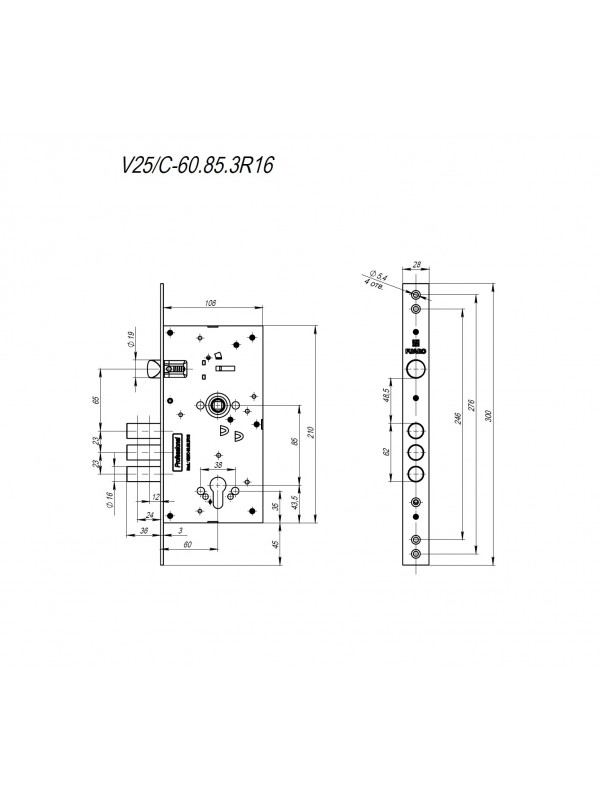 Корпус Fuaro (Фуаро) врезного замка c защёлкой MDV25/C-60.85.3R16
