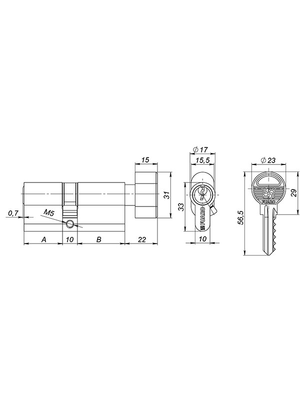Цилиндровый механизм Fuaro (Фуаро) с вертушкой 100 ZM 80 mm (30+10+40) BP латунь 5 кл.