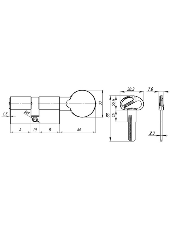 Цилиндровый Fuaro (Фуаро) механизм (D-PRO502/80) D-PRO5002Knob80(40+10+30) CP хром 5Key