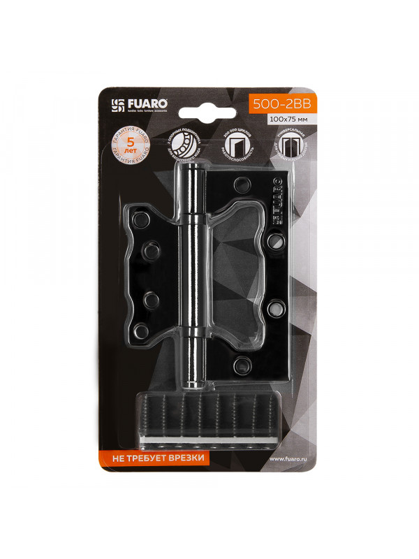 Петля Fuaro (Фуаро) универсальная без врезки IN4500W-BL BN (500-2BB/BL 100x2,5) черный глянец БЛИСТЕР