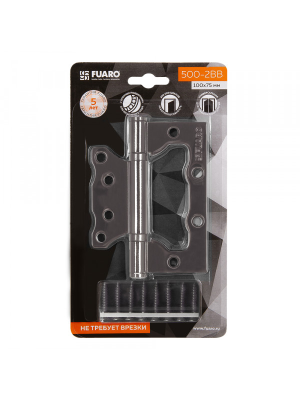 Петля Fuaro (Фуаро) универсальная без врезки IN4500W-BL BL (500-2BB/BL 100x2,5) черный матовый БЛИСТЕР