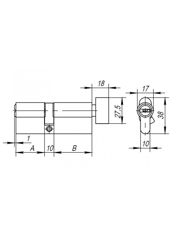 Цилиндровый Ajax (Аякс) механизм (AX202/90) AX2002Knob90 (40+10+40) CP хром с вертушкой