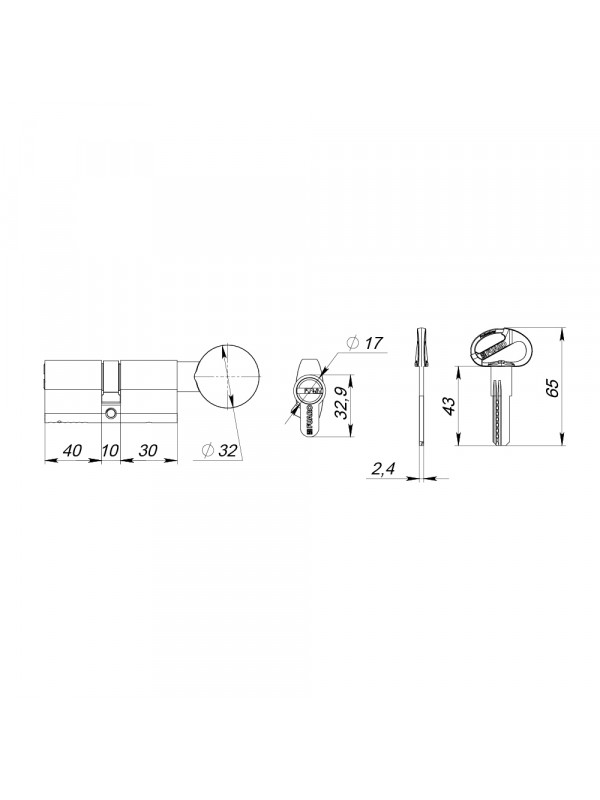 Цилиндровый Fuaro (Фуаро) механизм (D-PRO502-8/80) D-PRO5002-8Knob80(40+10+30) CP хром 5+1Key с верт. перекод.