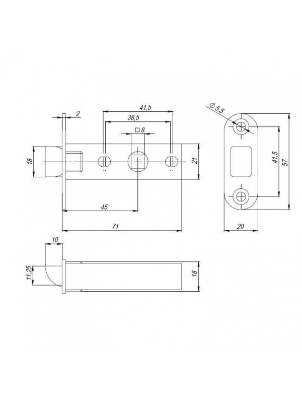 Защелка Punto (Пунто) PLASTPL45-R20 (PL45-R20) (врезная) SN мат. никель упаковка