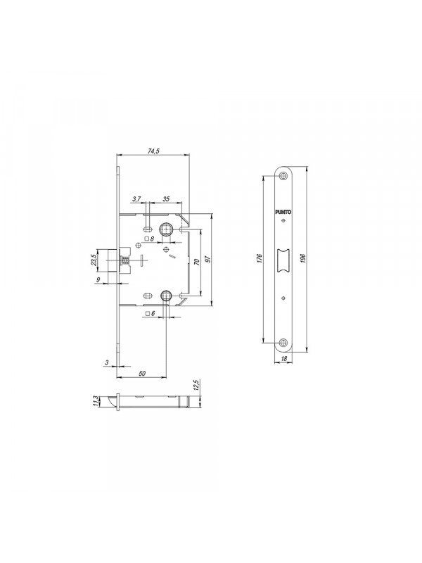 Защелка Punto (Пунто) PLASTPL70X-R20 (PL70X-R20 SN) (врезная) SN мат. никель упаковка