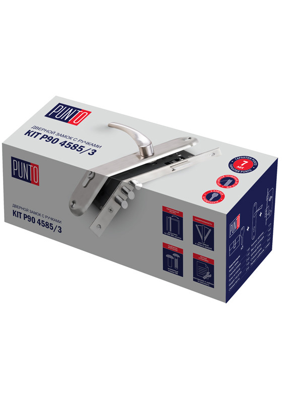 Замок Punto (Пунто) цилиндровый в комплекте с ручкой LOCKSET90.CRONA.4585-3 (KIT P90 4585/3 CRONA) SN мат.никель