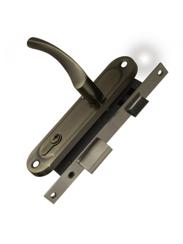 Замок Punto (Пунто) цилиндровый в комплекте с ручкой LOCKSET16.CRONA.4070-1 (KIT P16 4070 CRONA) AB бронза
