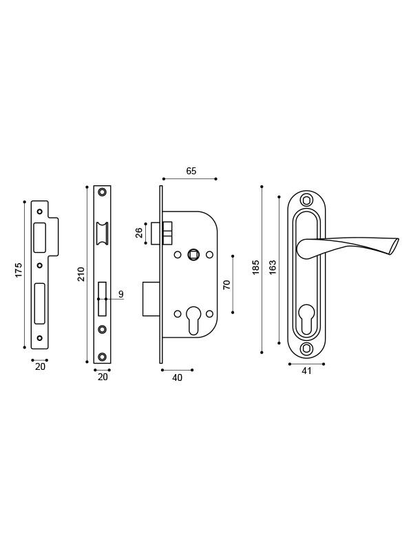 Замок Punto (Пунто) цилиндровый в комплекте с ручкой LOCKSET16.CRONA.4070-1 (KIT P16 4070 CRONA) SN мат.никель