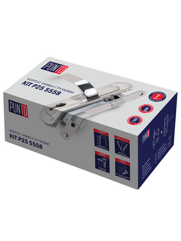 Корпус замка Punto (Пунто) с ручкой LOCKSET25.ORION.5558-1 (KIT P25 5558 ORION) SN/CP мат.никель/хром