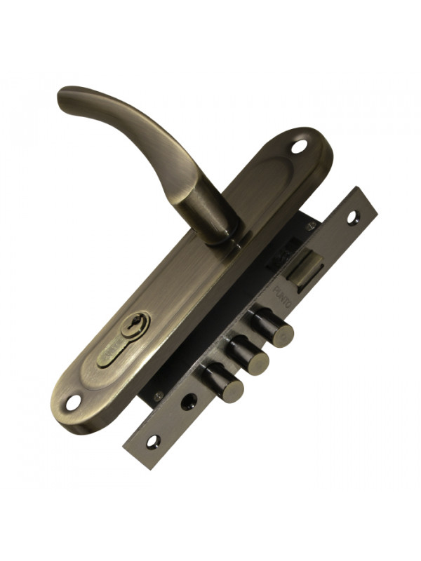 Замок Punto (Пунто) цилиндровый в комплекте с ручкой LOCKSET15.CRONA.4061-3 (KIT P15 4061/3 CRONA) AB бронза