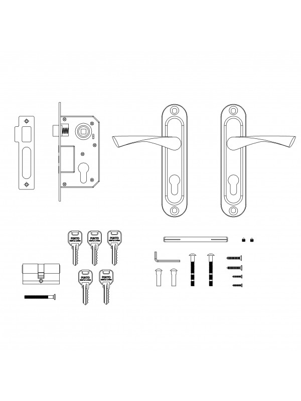 Замок Punto (Пунто) цилиндровый в комплекте с ручкой LOCKSET15.CRONA.4061-3 (KIT P15 4061/3 CRONA) AB бронза