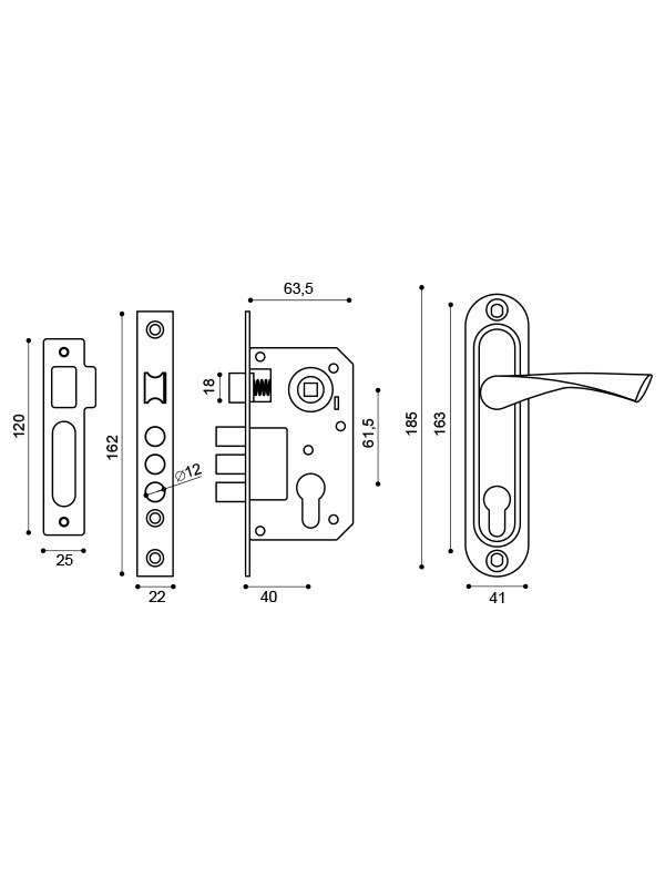 Замок Punto (Пунто) цилиндровый в комплекте с ручкой LOCKSET15.CRONA.4061-3 (KIT P15 4061/3 CRONA) AB бронза