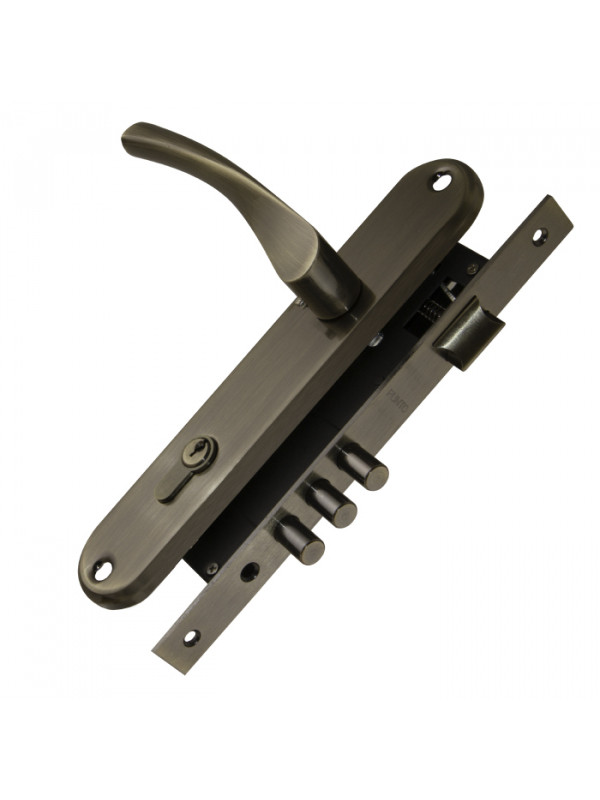 Замок Punto (Пунто) цилиндровый в комплекте с ручкой LOCKSET90.CRONA.4585-3 (KIT P90 4585/3 CRONA) AB бронза