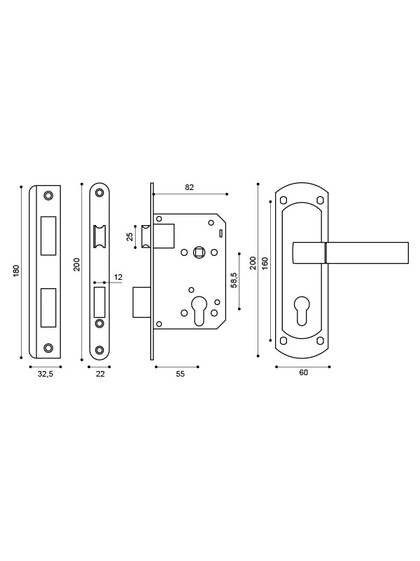 Корпус замка Punto (Пунто) с ручкой LOCKSET25.ORION.5558-1 (KIT P25 5558 ORION) AB бронза