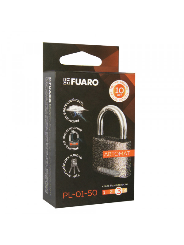 Замок Fuaro (Фуаро) навесной PL-UNI-0150 (PL-01-50) 3key англ. /коробка