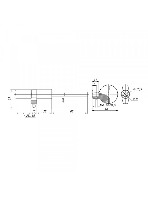 Цилиндровый Fuaro (Фуаро) механизм (D-PRO507-8) D-PRO5007-8Key75(40+10+25) CP хром 5+1Key со штоком перекод.