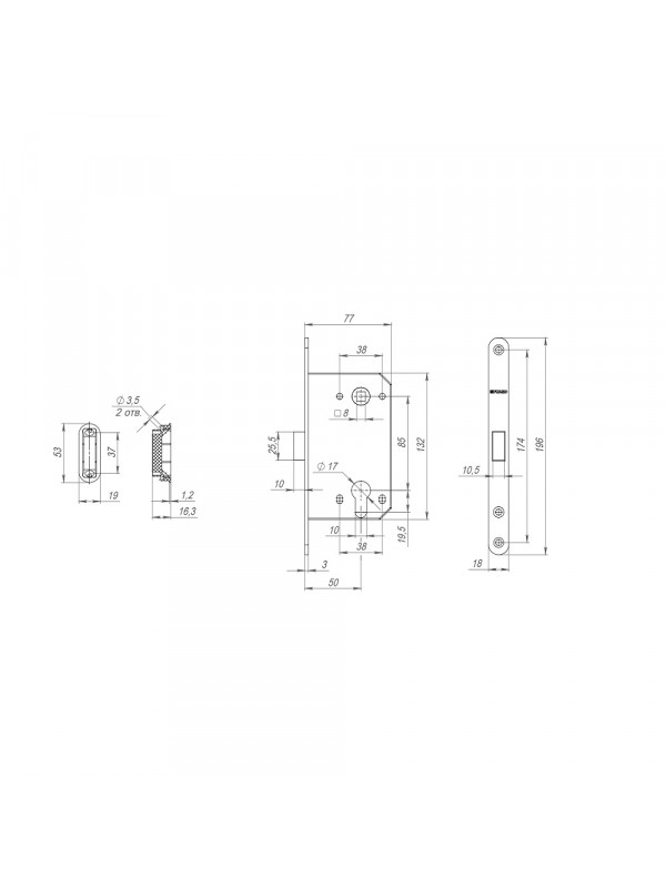 Корпус Fuaro (Фуаро) врезного замка MAGNM85C-50 (M85C-50) WH белый