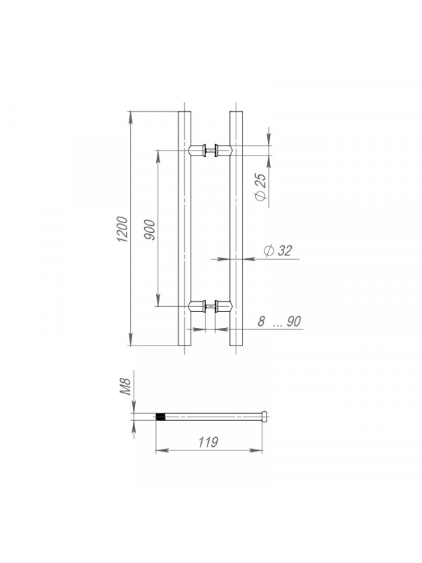 Ручка-скоба Fuaro (Фуаро) PULL.PH32/1200.22 INOX 304 (PH-22-32/1200-INOX) BLACK