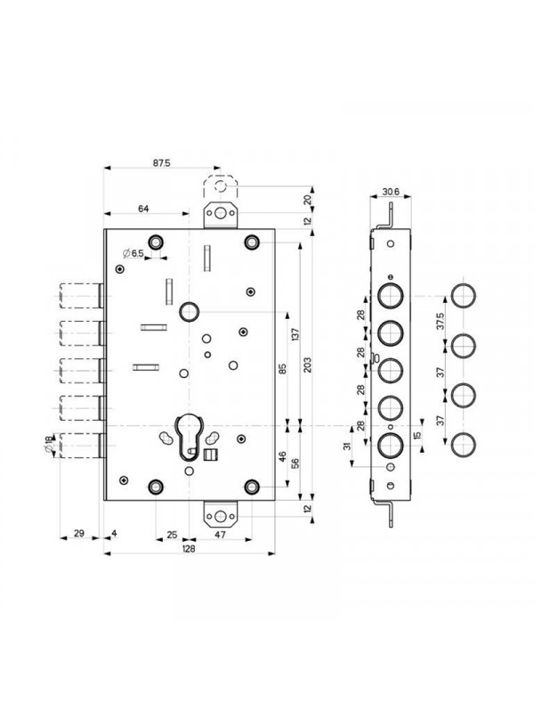Корпус Mottura (Моттура) врезного замка 82.505W800B