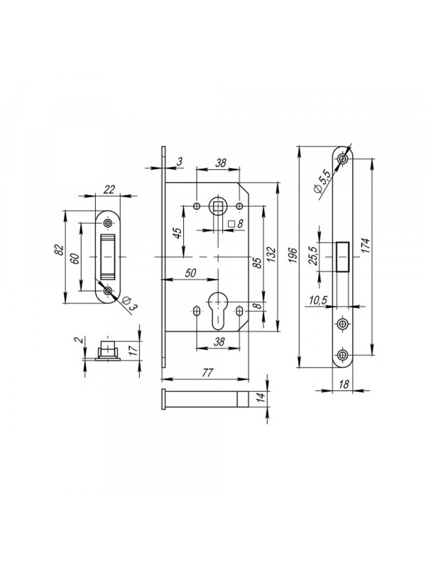 Корпус Fuaro (Фуаро) врезного замка MAGNM85C-50 (M85C-50) SSG сатинированное золото