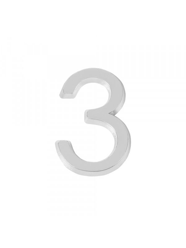 Цифра Fuaro (Фуаро) "3" самоклеящаяся ABS (50х37) (FUARO) CP хром